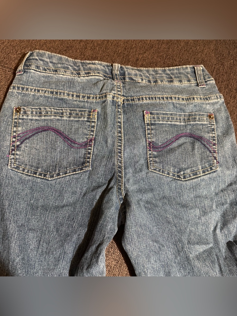 Y2K Cherokee Blue Denim Jeans Bootcut Purple Peace Floral Embroidery Western - Picture 6 of 10